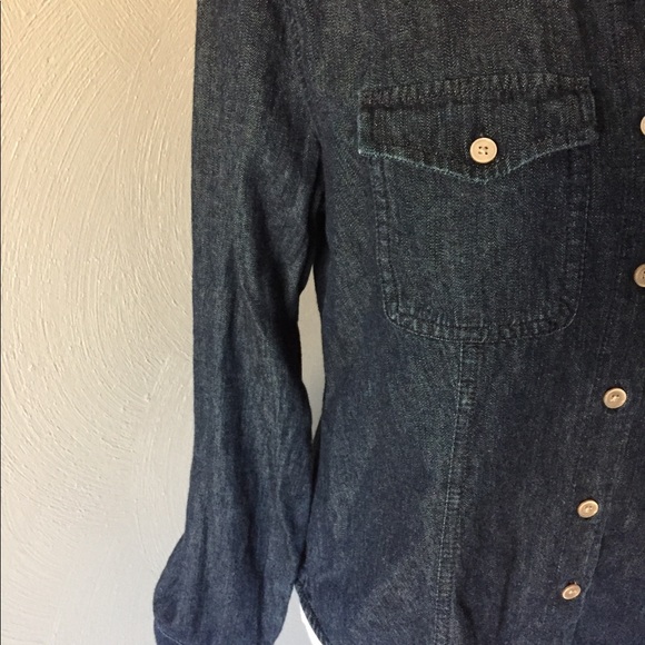 Talbots Dk Blue Denim Button Down Roll Tab Shirt - Picture 3 of 6